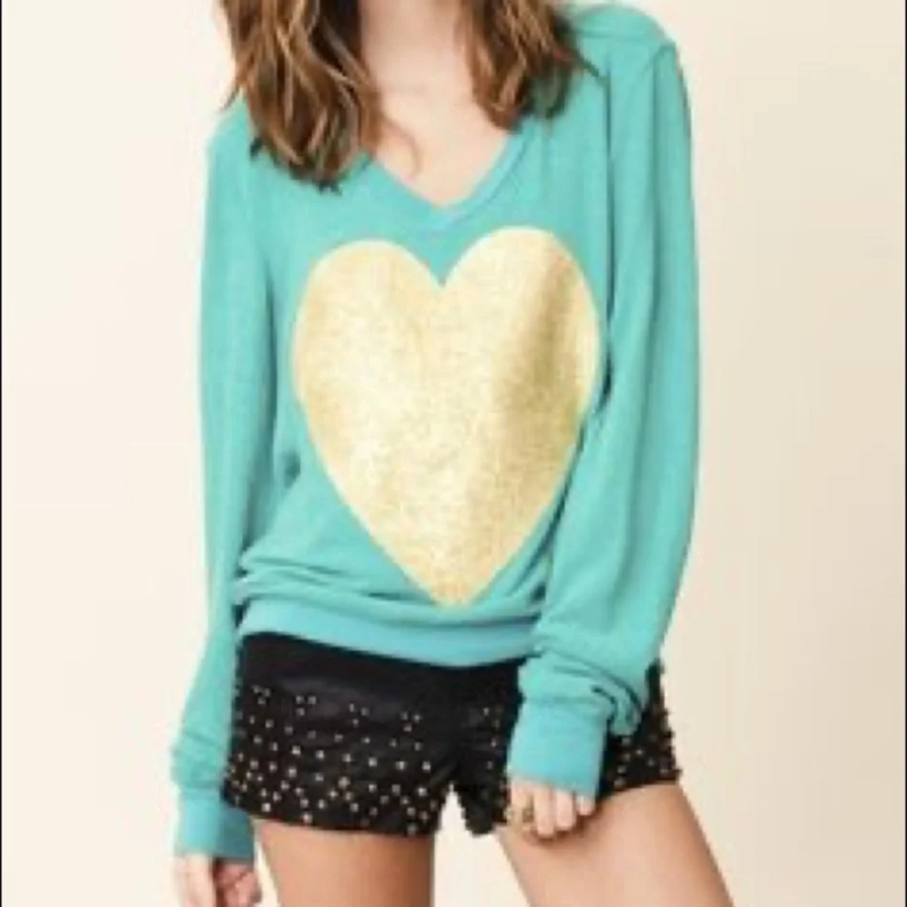 Wildfox Sparkle Heart V- Neck Sweater - Picture 2 of 6